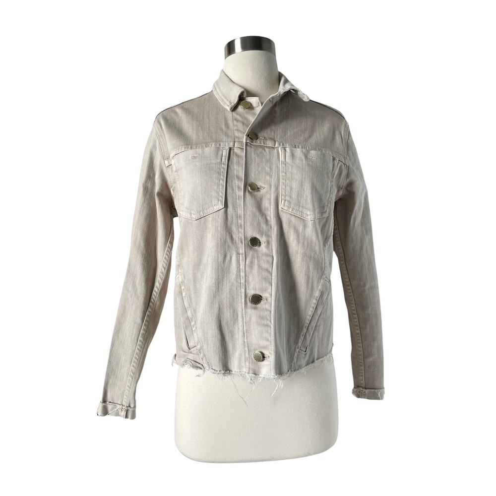 L’Agence Janelle Jean Jacket M Biscuit Cropped Denim Trucker Raw Hem - Picture 8 of 8